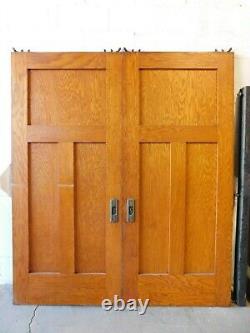 1800's Antique POCKET DOORS Three Panel CRAFTSMAN / MISSION Style Oak ORNATE