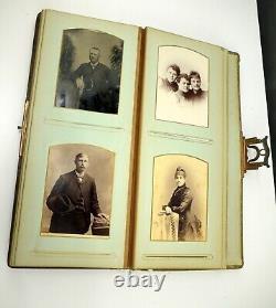 1882 ANTIQUE old VICTORIAN Photo ALBUM book MISSION OAK Wood 16 pages 64 Photos