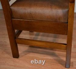 1910 Antique Mission arts and crafts Tiger Oak Leather Stickley style Arm chair