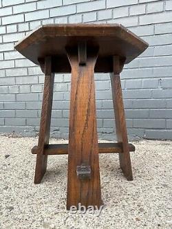 1910 Arts & Crafts Antique Oak Octagonal Side Table Mission Pierced Legs
