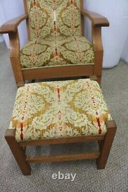 1920's Mission / Arts and Crafts upholstered oak rocking chair with foot stool