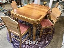 1945 Monterey Style Oak Table & 4 Chairs Hand-Stenciled Art Deco Florals 34 X 48