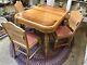1945 Monterey Style Oak Table & 4 Chairs Hand-Stenciled Art Deco Florals 34 X 48