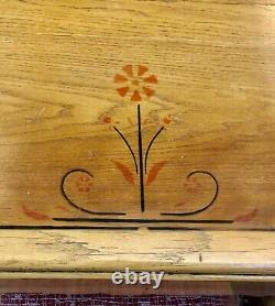 1945 Monterey Style Oak Table & 4 Chairs Hand-Stenciled Art Deco Florals 34 X 48