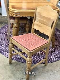 1945 Monterey Style Oak Table & 4 Chairs Hand-Stenciled Art Deco Florals 34 X 48