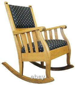 20th Century Oak Mission Arts & Crafts Rocker Rocking Chair Black & Gold Fabric