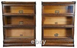 2 Antique Globe Wernicke Quartersawn Oak Mission Barrister Library Bookcase Pair