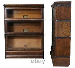 2 Antique Globe Wernicke Quartersawn Oak Mission Barrister Library Bookcase Pair