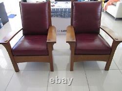 2 Stickley Mission Style Authentic Chairs Leather And Oak