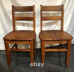 2 Vintage Solid Oak Wood School Chairs 32 Tall Back Mid Century Mission Style