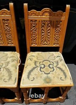 4 Antique Spanish Revival Mission Oak Jacobean Style Dining Chairs