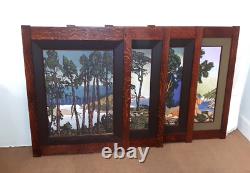 4 Arts And Crafts Prints In Solid Mission Oak Frames Antique Style
