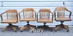 (4) Vintage Lawyer Banker Rolling Office Arm Chairs Set Of Four