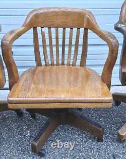 (4) Vintage Lawyer Banker Rolling Office Arm Chairs Set Of Four