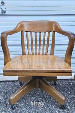 (4) Vintage Lawyer Banker Rolling Office Arm Chairs Set Of Four