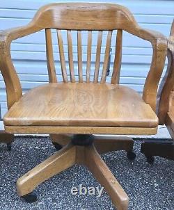 (4) Vintage Lawyer Banker Rolling Office Arm Chairs Set Of Four