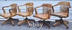 (4) Vintage Lawyer Banker Rolling Office Arm Chairs Set Of Four