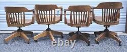 (4) Vintage Lawyer Banker Rolling Office Arm Chairs Set Of Four