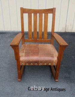 63722 Antique Mission Arts Crafts Oak Rocker Rocking Chair STICKLEY