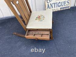 64507 Mission Oak Rocking Chair with Sewing Drawer + Needlepoint seat