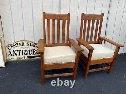 65129 Pair Mission Oak Armchair Chair s Art Crafts