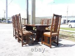 8 Stickley Misson Oak Art And Crafts Spindle Back Chairs And Trestle Table
