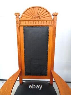 ANTIQUE Eastlake MISSION OAK LEATHER LODGE CHAIRS Masonic FRATERNAL THRONE