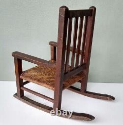 ANTIQUE MISSION OAK CHILDS ROCKING CHAIR with ORIGINAL WOVEN SEAT