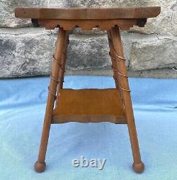 ARTS & CRAFTS Mission Tambouret Plant Stand Two Tier Oak Table 16 Tall
