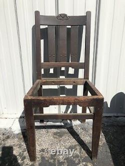 All Original Arts & Crafts Mission Oak Carved Side Chair 34 1/2 X 15 1/2 X 15