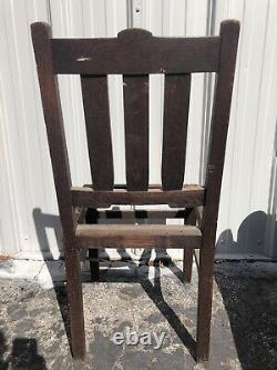 All Original Arts & Crafts Mission Oak Carved Side Chair 34 1/2 X 15 1/2 X 15