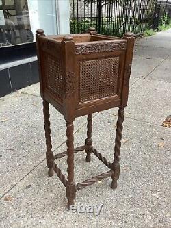 Ancient Antique Barley Twist Plant Stand Square Display Table Oak