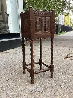 Ancient Antique Barley Twist Plant Stand Square Display Table Oak