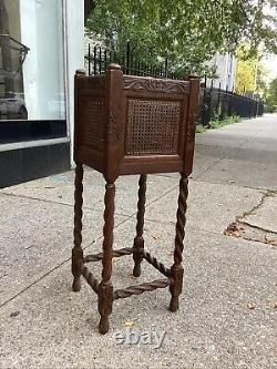 Ancient Antique Barley Twist Plant Stand Square Display Table Oak