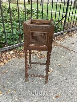 Ancient Antique Barley Twist Plant Stand Square Display Table Oak