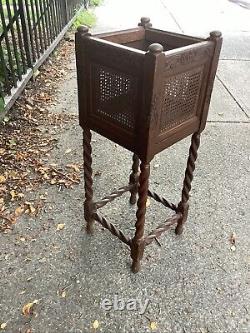 Ancient Antique Barley Twist Plant Stand Square Display Table Oak