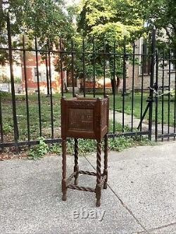 Ancient Antique Barley Twist Plant Stand Square Display Table Oak