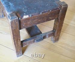 Ant. Orig. Arts & Crafts Mission Oak Stool Restorethrough Tenoned Stretcher