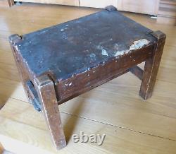 Ant. Orig. Arts & Crafts Mission Oak Stool Restorethrough Tenoned Stretcher