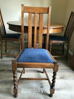 Antique 1800's Quartersawn Oak Mission Style Dining Room Table & 4 Chairs + Leaf