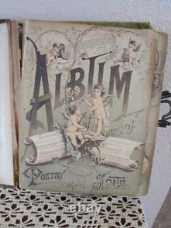 Antique 1800s Mission Oak Cover Photo Album With Music Box (Non Working)