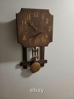 Antique 1900s National Artisan Pendalum Sessions Mission Oak Wall Clock Original