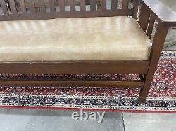 Antique 1925 Heywood Wakefield Mission Oak Large Settee Bench With Original Label