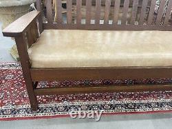 Antique 1925 Heywood Wakefield Mission Oak Large Settee Bench With Original Label