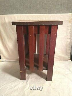 Antique 1930 Signed Dated MISSION OAK ARTS & CRAFTS Small Bench STOOL 19 Tall