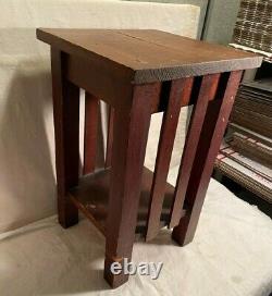 Antique 1930 Signed Dated MISSION OAK ARTS & CRAFTS Small Bench STOOL 19 Tall