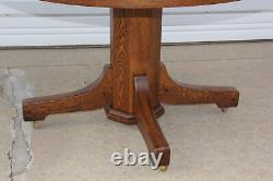 Antique 48Oak Mission Arts & Crafts Style Round Dining Table Octagon Base CLEAN