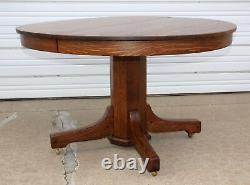 Antique 48Oak Mission Arts & Crafts Style Round Dining Table Octagon Base CLEAN
