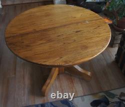 Antique 48 Oak Wood Mission Arts Crafts Round Pedestal Dining Table +2 leaves