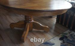 Antique 48 Oak Wood Mission Arts Crafts Round Pedestal Dining Table +2 leaves